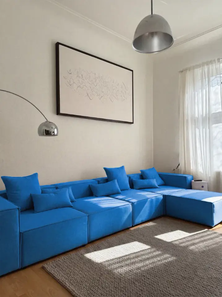 Lounge with a blue sofa