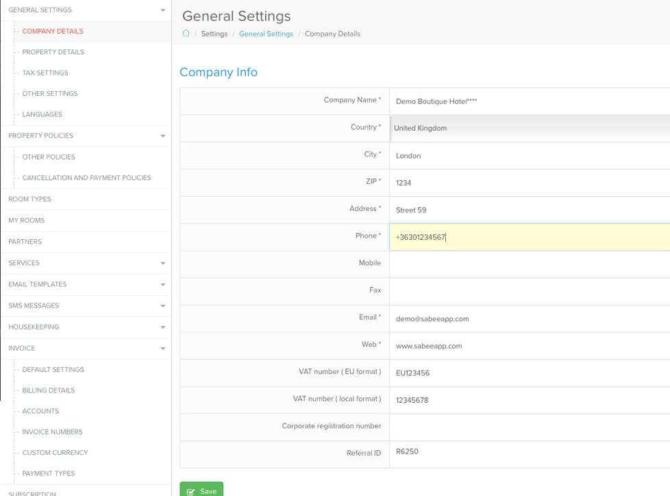 Setting up your Company details
