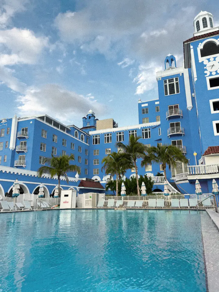 Blue resort hotel by the pool