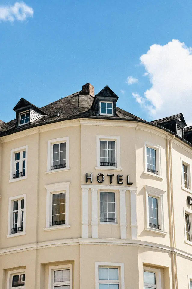 Classic hotel building against a blue sky