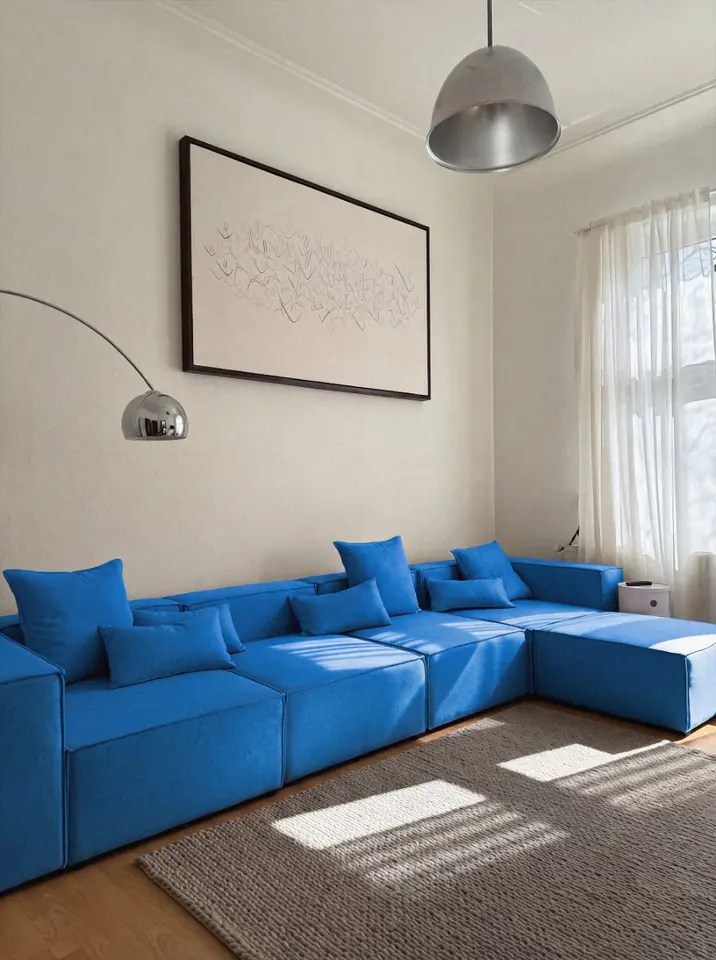Apartment balcony doors open to the city
